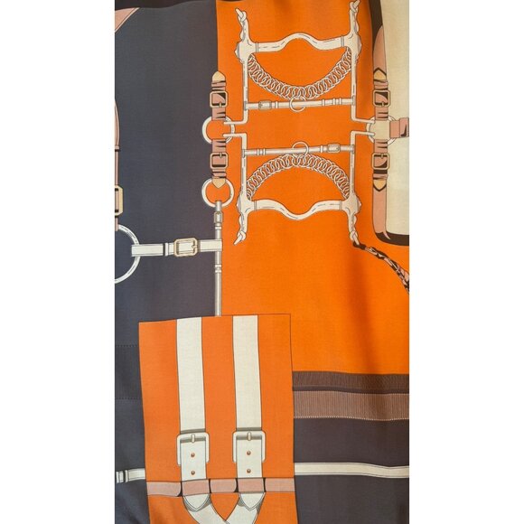 2/$30 Orange Charcoal Black Cream Nautical Antique Printed Silky Fashion Scarf - Picture 5 of 6